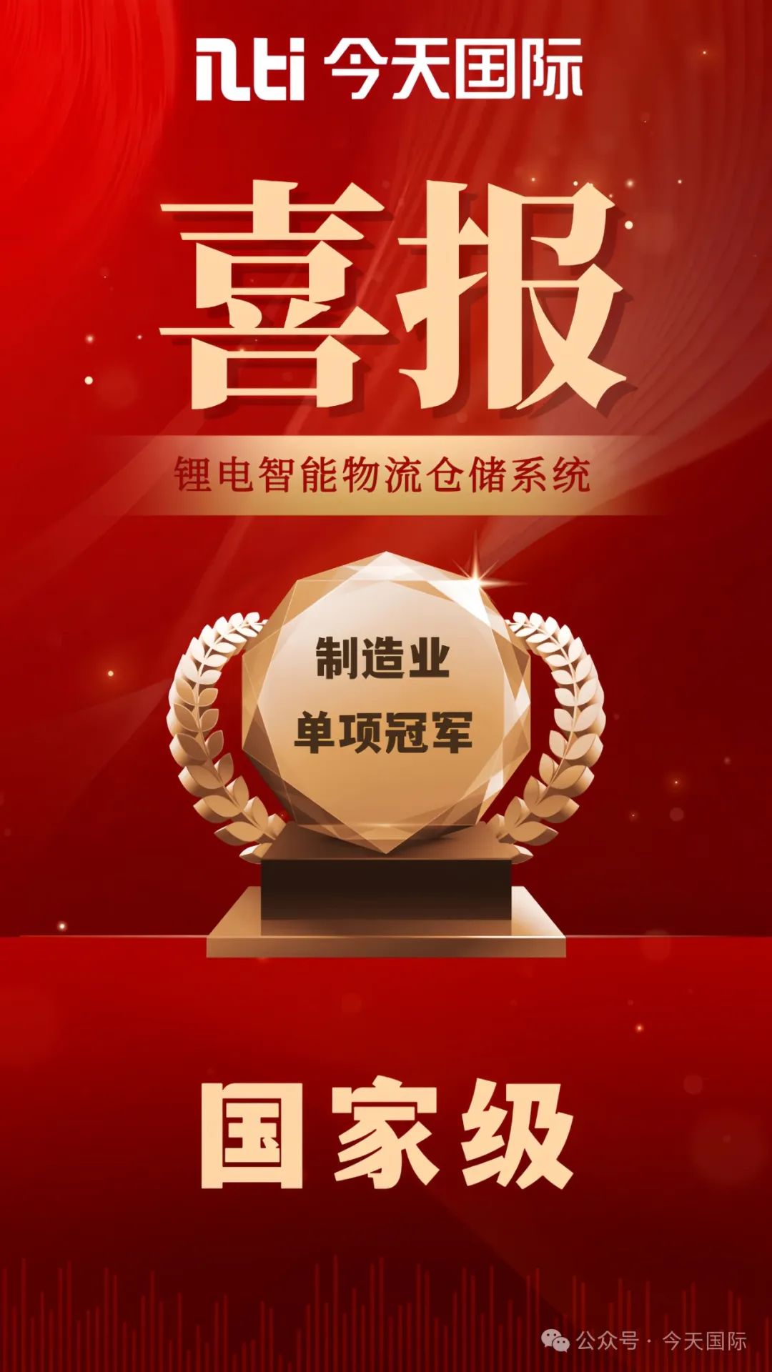 喜訊 | 今天國際獲得國家級制造業(yè)單項冠軍企業(yè)榮譽！